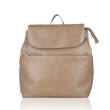 Rucksack mit Überschlag in Beige|Taupe aus Leder